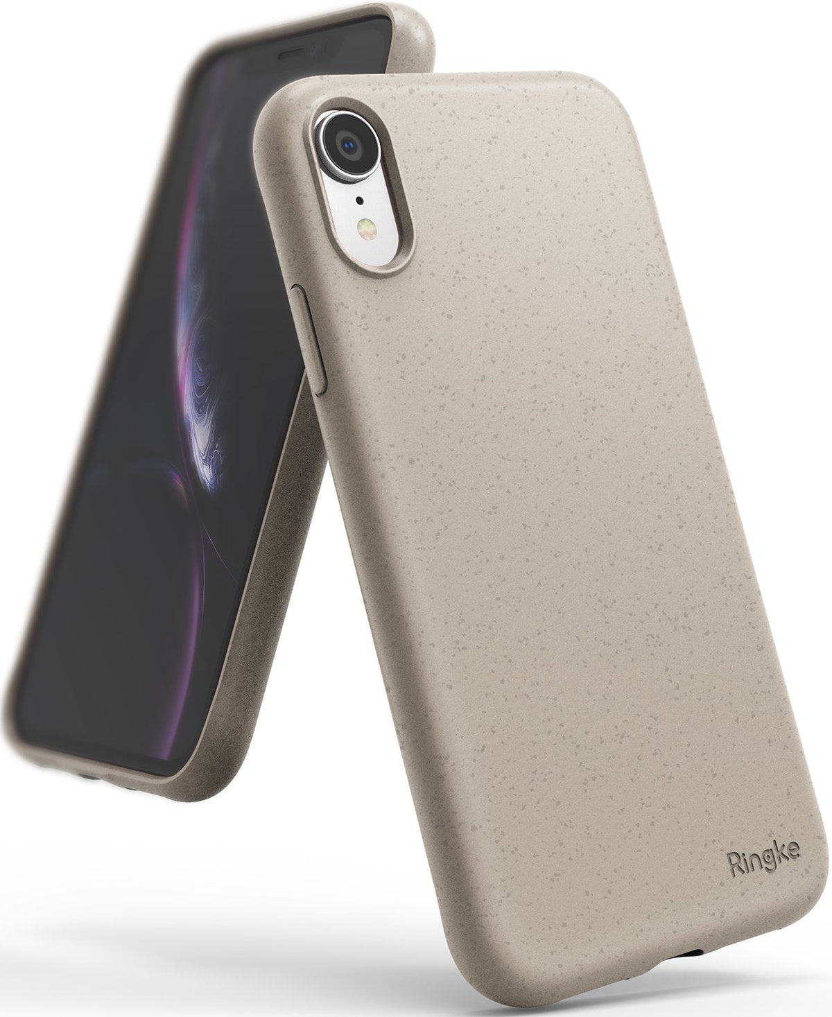 iPhone XR Case | Air-S - Sand-stone speckled iPhone XR case showing the back and side profile against a white background.
