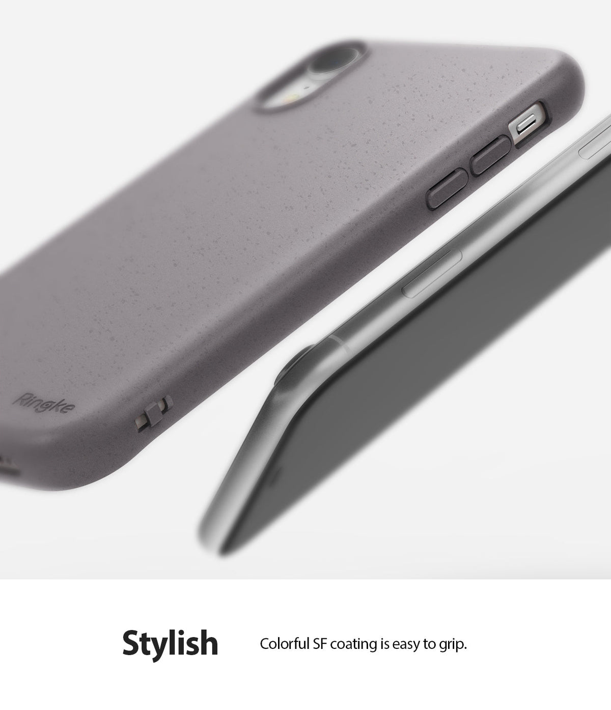 iPhone XR Case | Air-S - A matte, speckled gray iPhone XR case with a soft-touch finish and precise button cutouts.