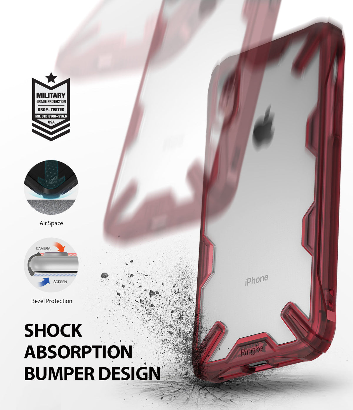 iPhone XR Case | Fusion-X - Ruby red shock-absorbent phone case with military-grade drop protection and raised bezel design.