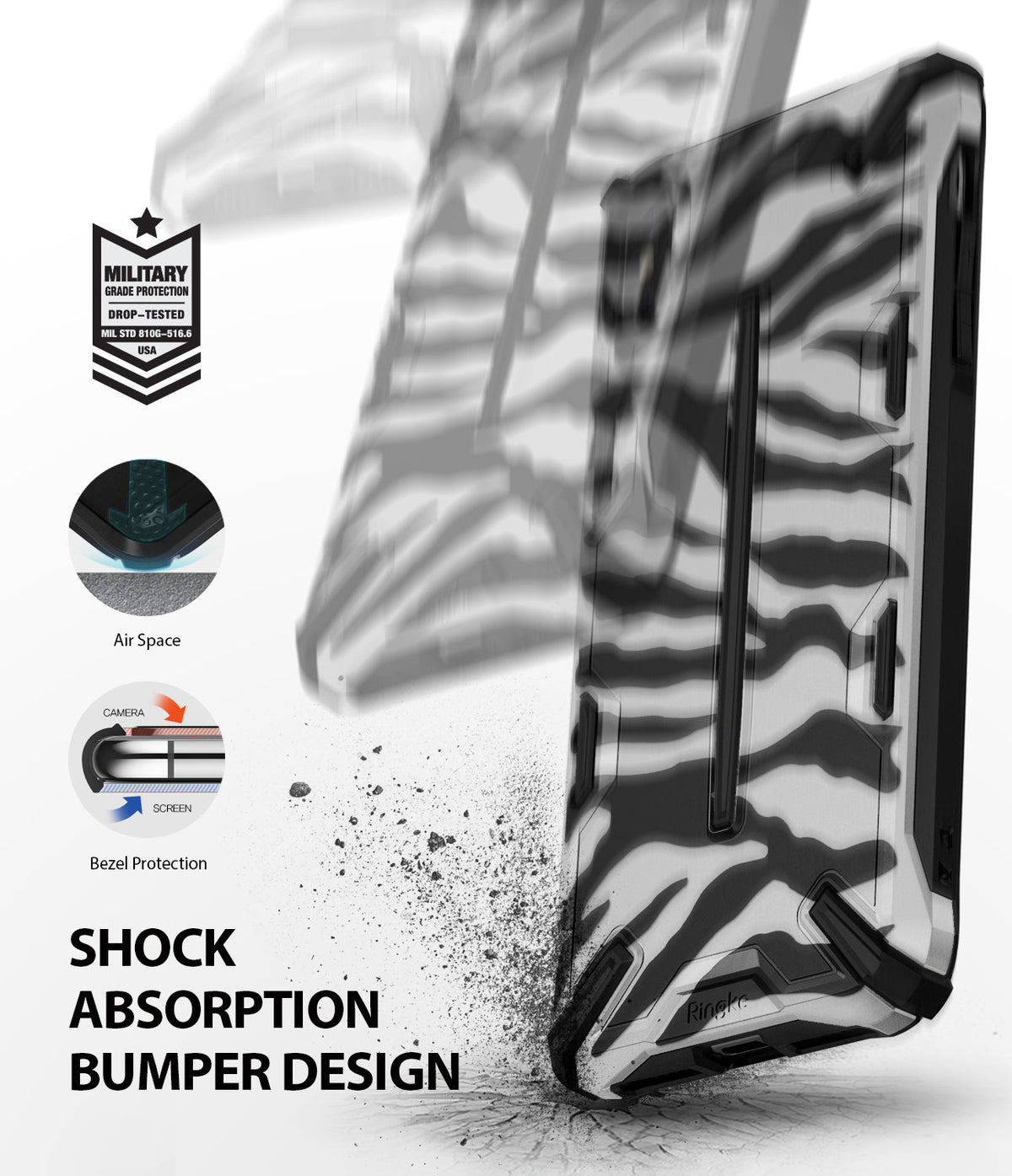 iPhone XS Case | Dual-X Design - Zebra-patterned phone case with shock-absorbing bumper, military-grade drop protection, and air space.