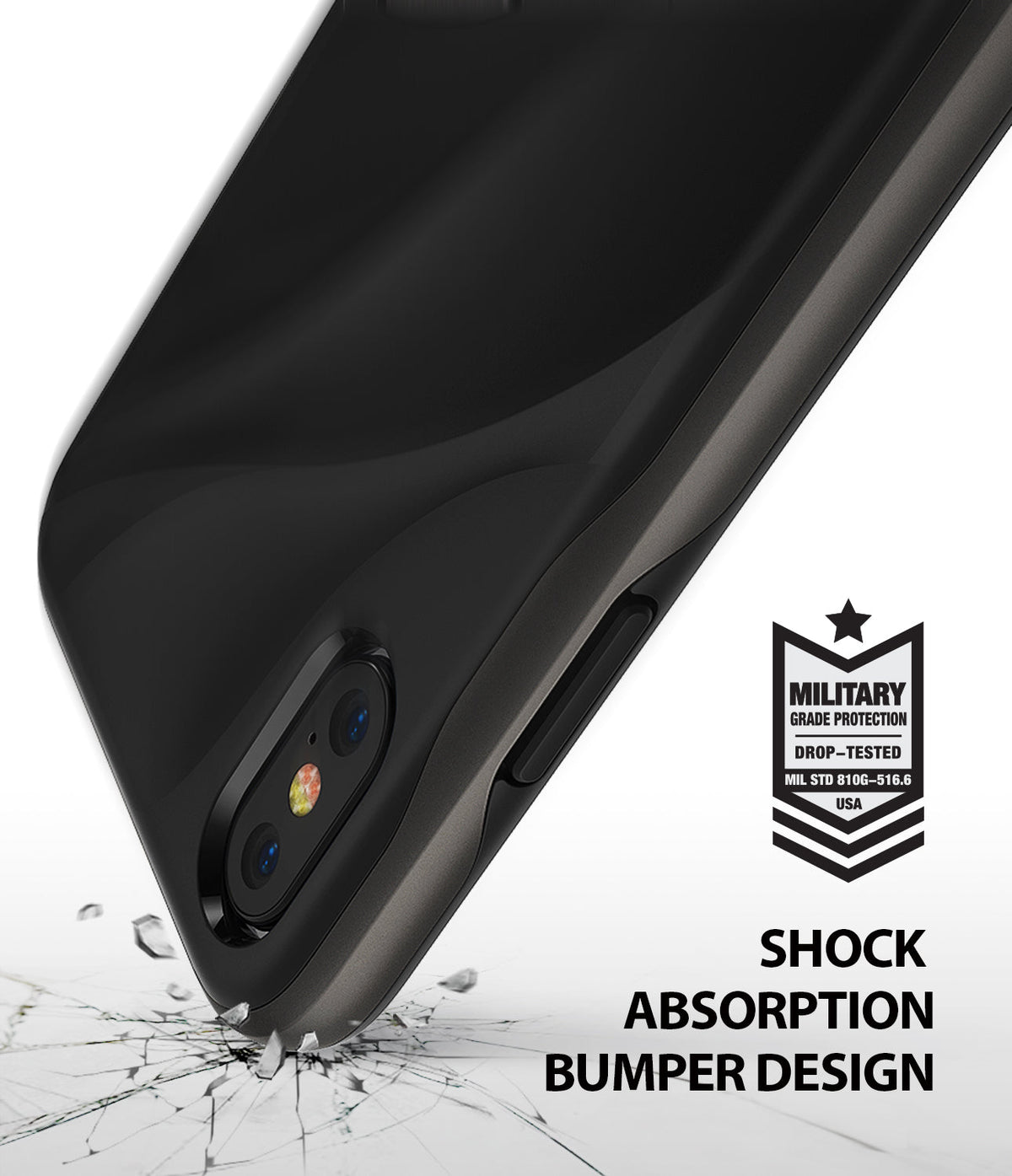 iPhone XS Case | Wave - Black phone case with shock-absorbing bumper design and military-grade drop protection certification.