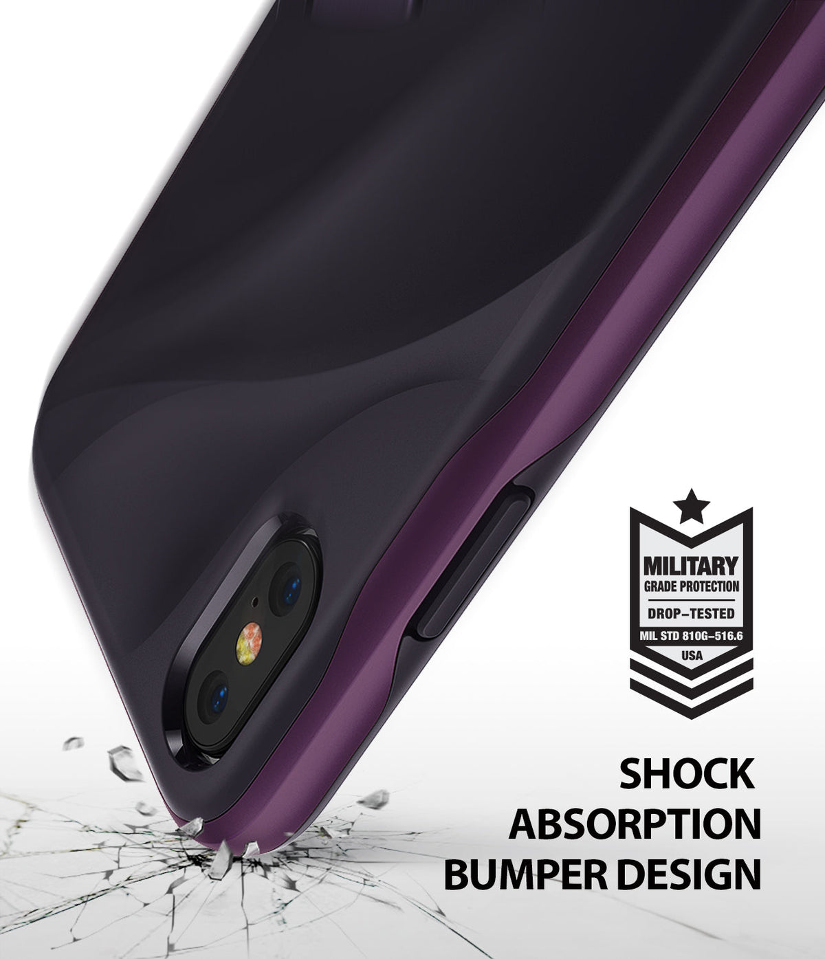 iPhone XS Case | Wave - Metallic purple phone case with shock-absorbing bumper design and military-grade drop protection.