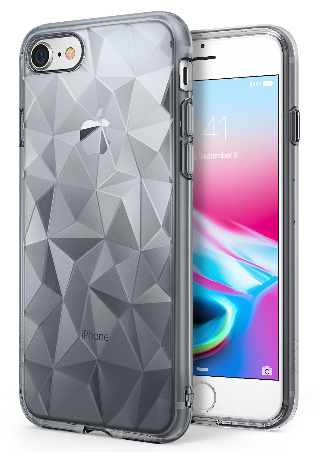 iPhone 8 / 7 Case | Air Prism - Translucent smoke black phone case with a geometric prism pattern on an iPhone.