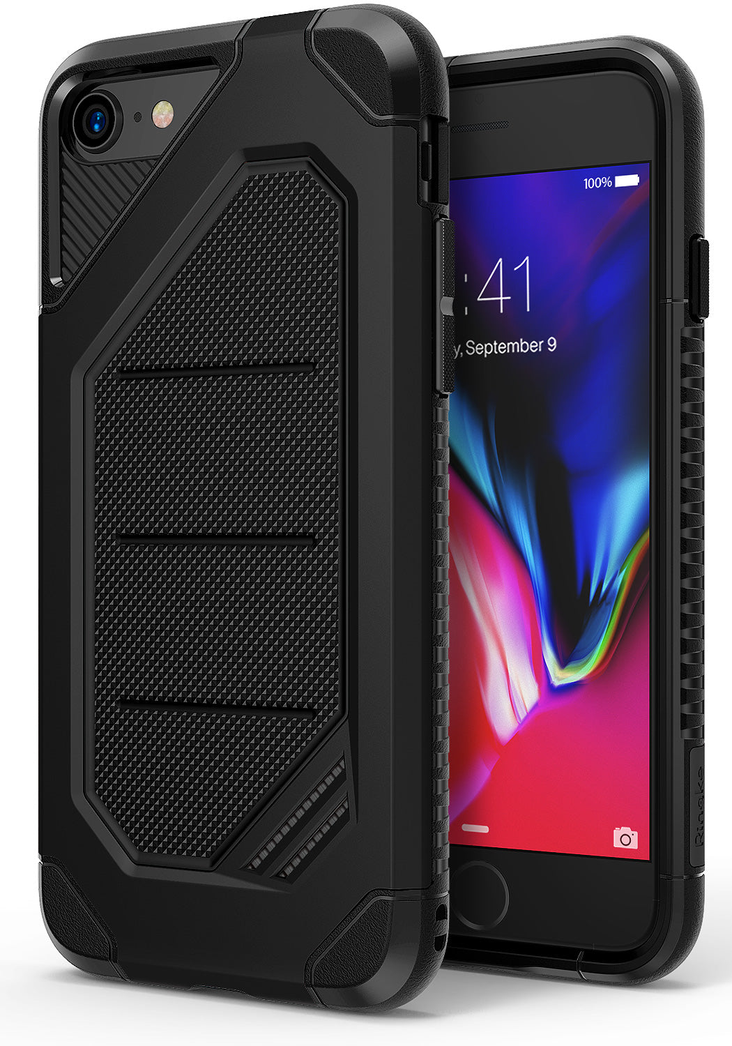 iPhone 8 / 7 Case | Max - Rugged black protective case shown from back and front angles on an iPhone.