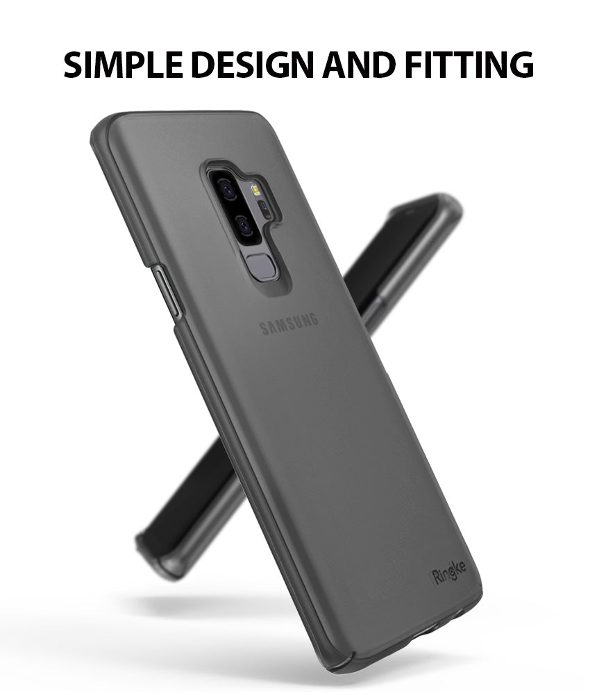 Galaxy S9 Plus Case | Slim - Frost gray slim phone case on a Galaxy S9 Plus, shown from front and back angles.