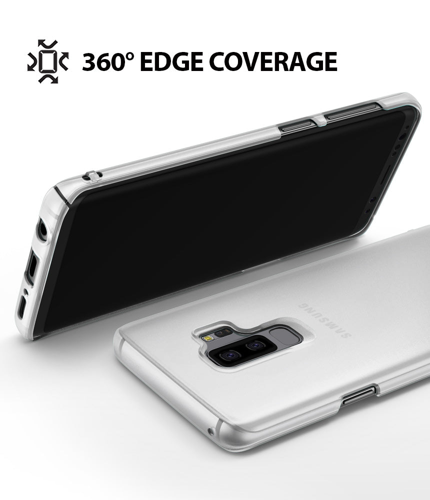 Galaxy S9 Plus Case | Slim - Frost white slim case on a Galaxy S9 Plus showing 360-degree edge coverage and camera cutout.