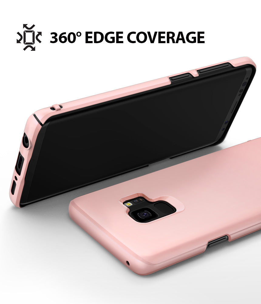 Galaxy S9 Case | Slim - Peach Pink - Peach pink slim phone case on a Galaxy S9 showing 360-degree edge coverage.
