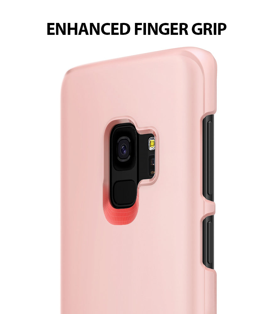 Galaxy S9 Case | Slim - Peach Pink - Peach pink phone case back with black camera cutout and side buttons.