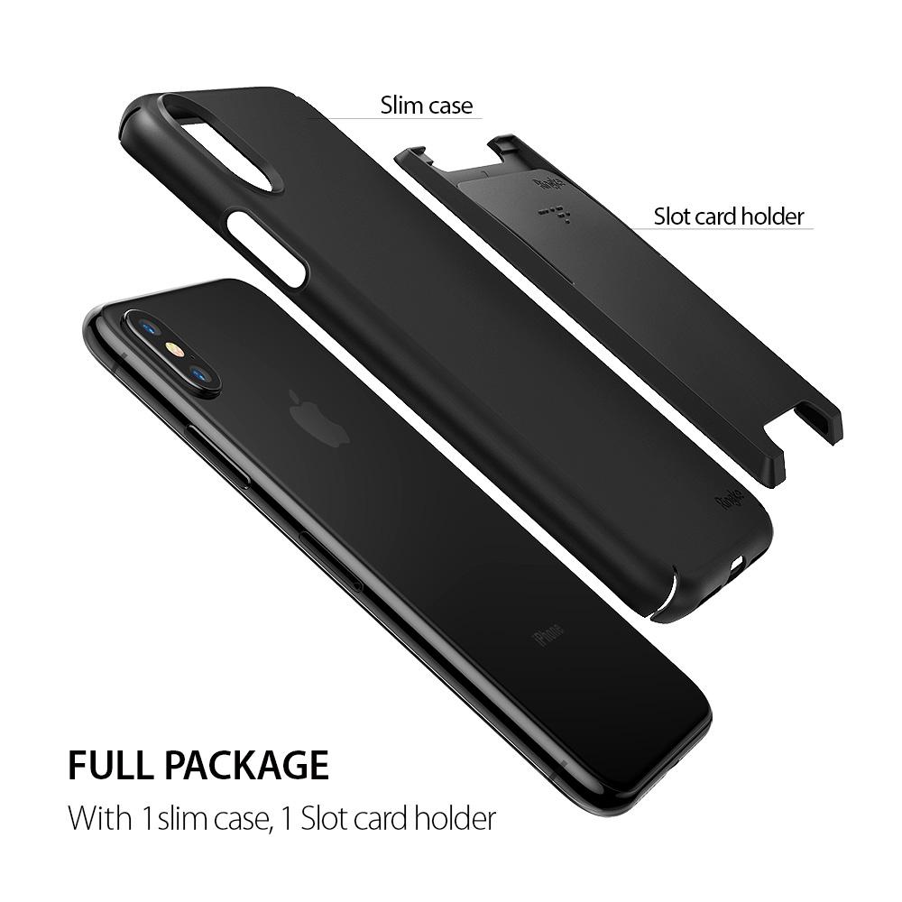 iPhone X Case | Slim + Slot Card Holder - Black iPhone X slim case and separate slot card holder component.