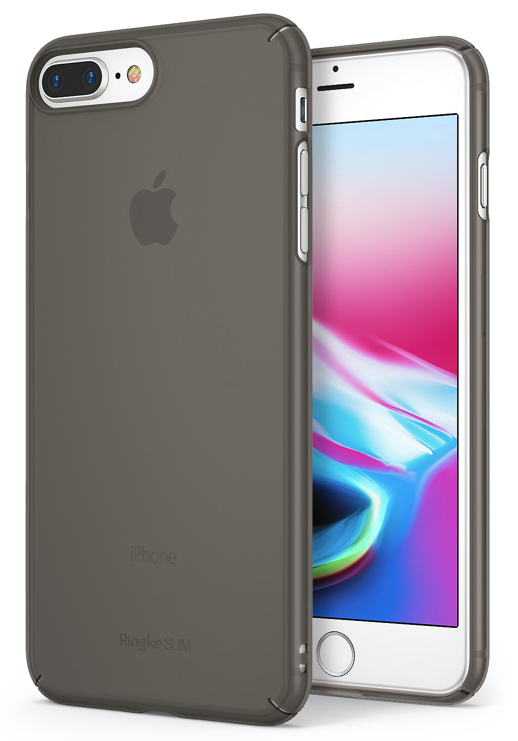 iPhone 8 Plus / 7 Plus Case | Slim - Matte black slim protective case on an iPhone 8 Plus showing back and front views.