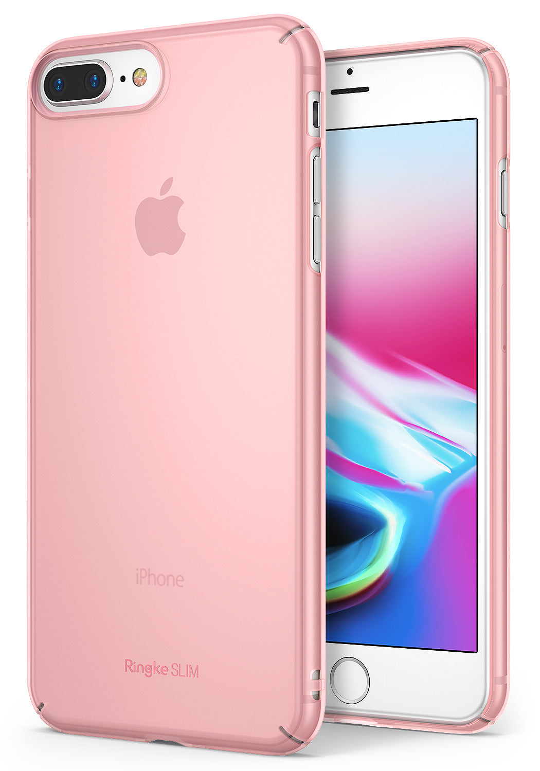 iPhone 8 Plus / 7 Plus Case | Slim - A frosted pink slim phone case shown from the back and front on an iPhone.