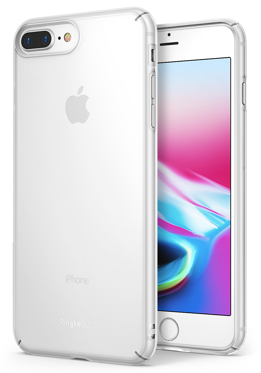 iPhone 8 Plus / 7 Plus Case | Slim - Translucent white slim protective case on an iPhone showing front and back views.