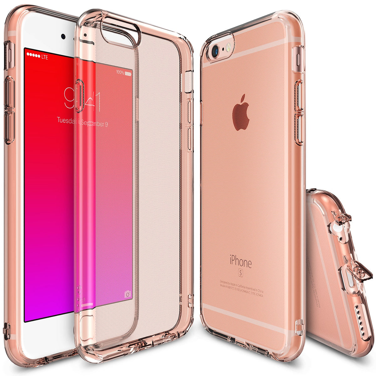 iPhone 6s / 6 Case | Air - Rose gold transparent protective phone case shown from front, back, and side angles.