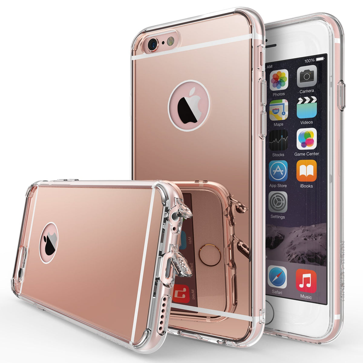 iPhone 6s / 6 Case | Mirror - Rose gold mirrored phone cases with clear bumpers shown from front and back angles.