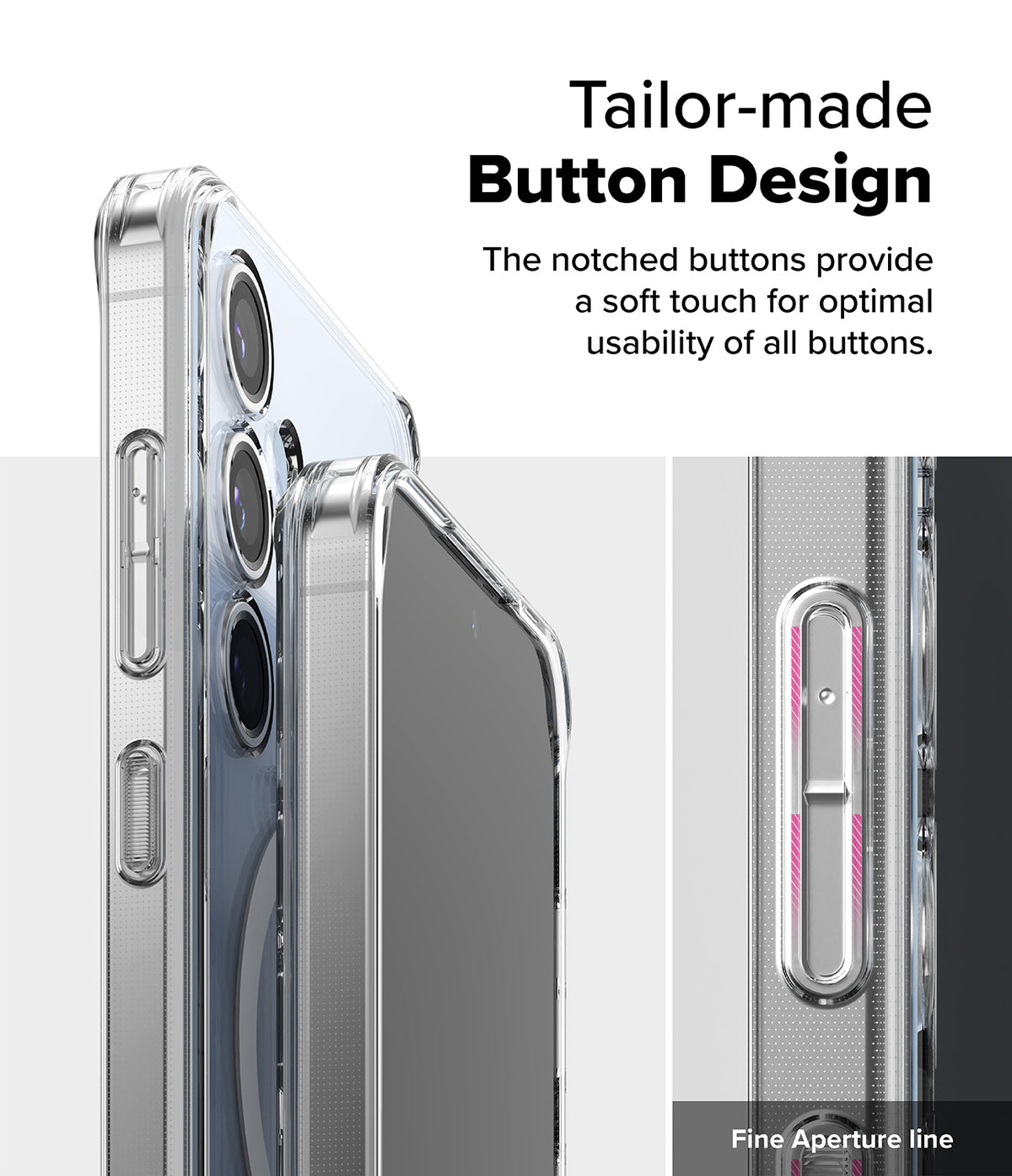 Galaxy S24 FE Case | Fusion Magnetic - Close-up of clear phone case buttons with highlighted notches for tactile feedback.