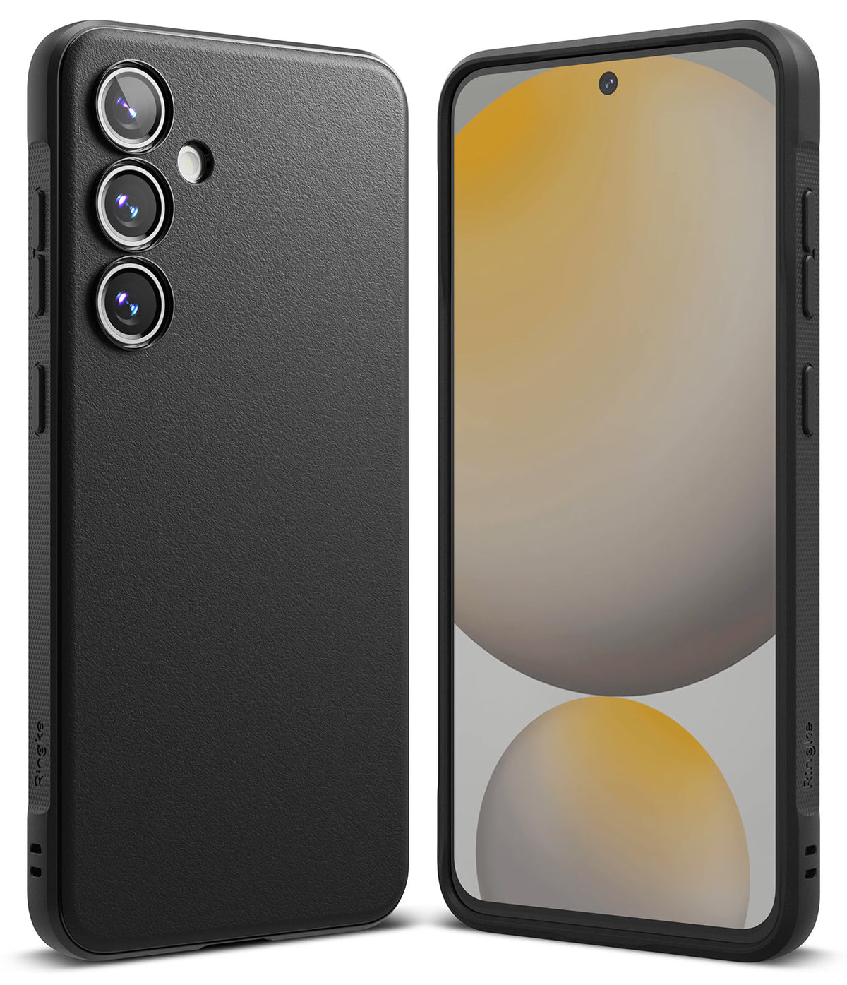Galaxy S24 FE Case | Onyx - Matte black phone case shown from the back with triple cameras and from the front with screen.