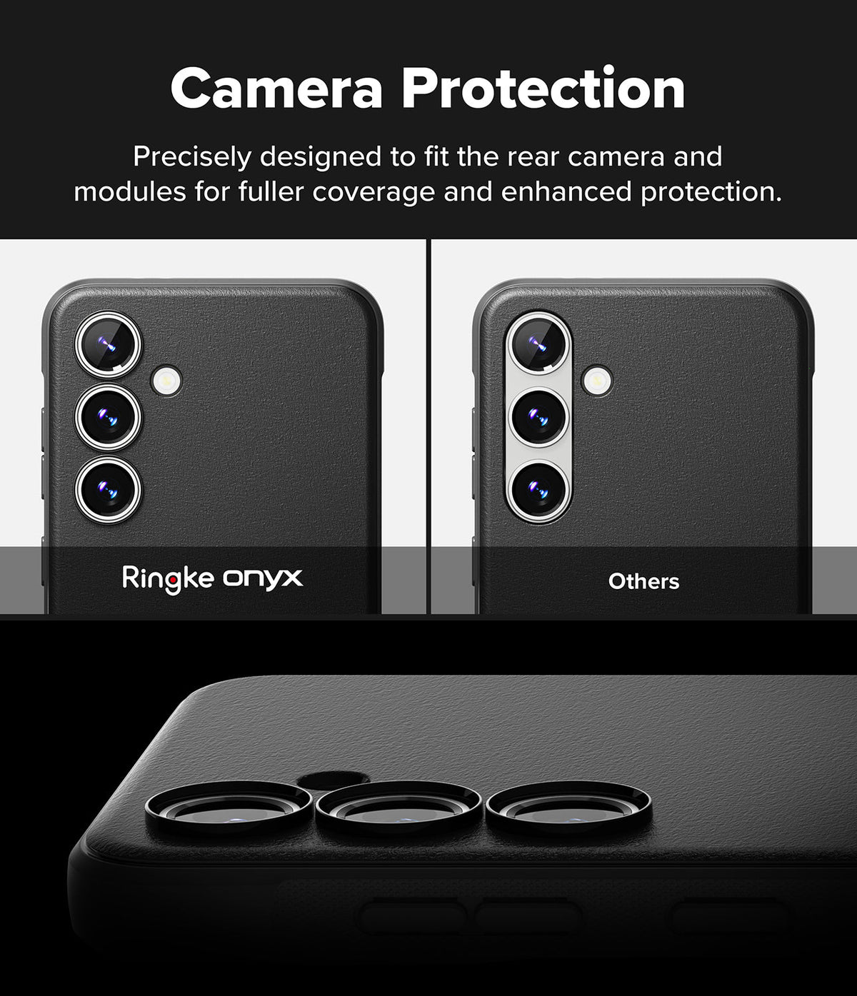 Galaxy S24 FE Case | Onyx Magnetic - Comparison showing Ringke case providing superior camera module coverage.