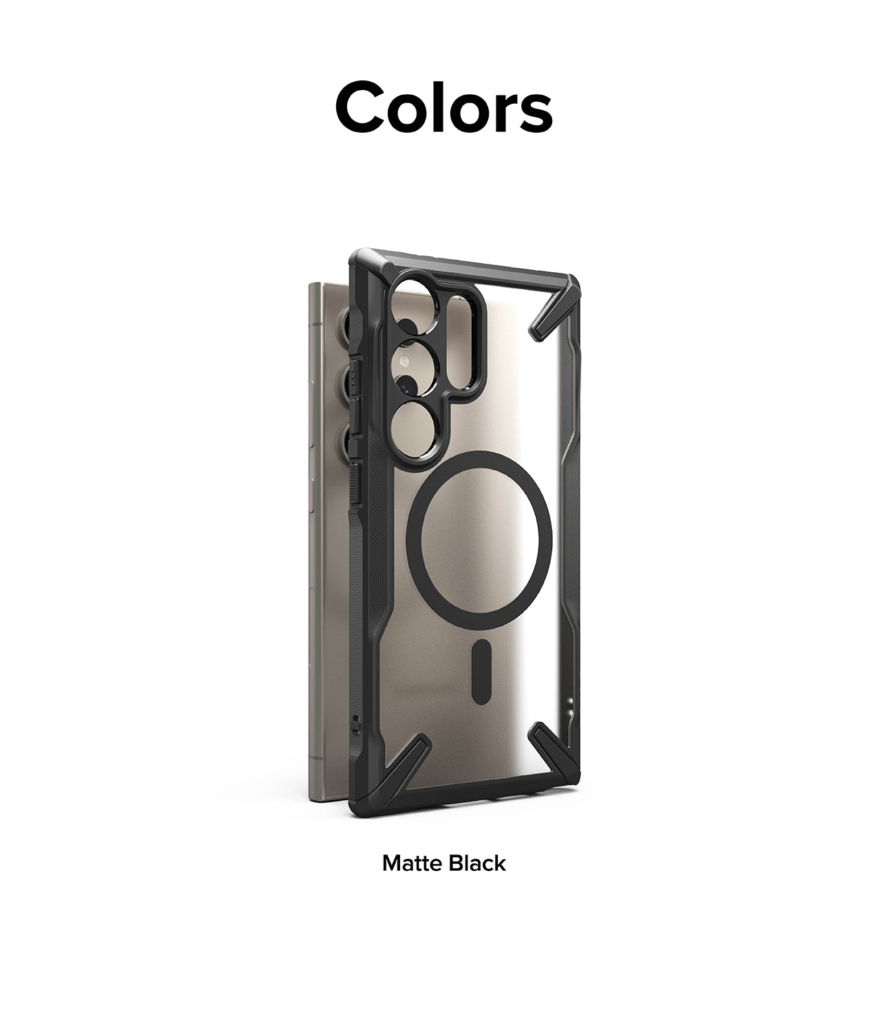 Galaxy S24 Ultra Case | Fusion-X Magnetic Matte - Matte black protective phone case with magnetic ring on a smartphone.