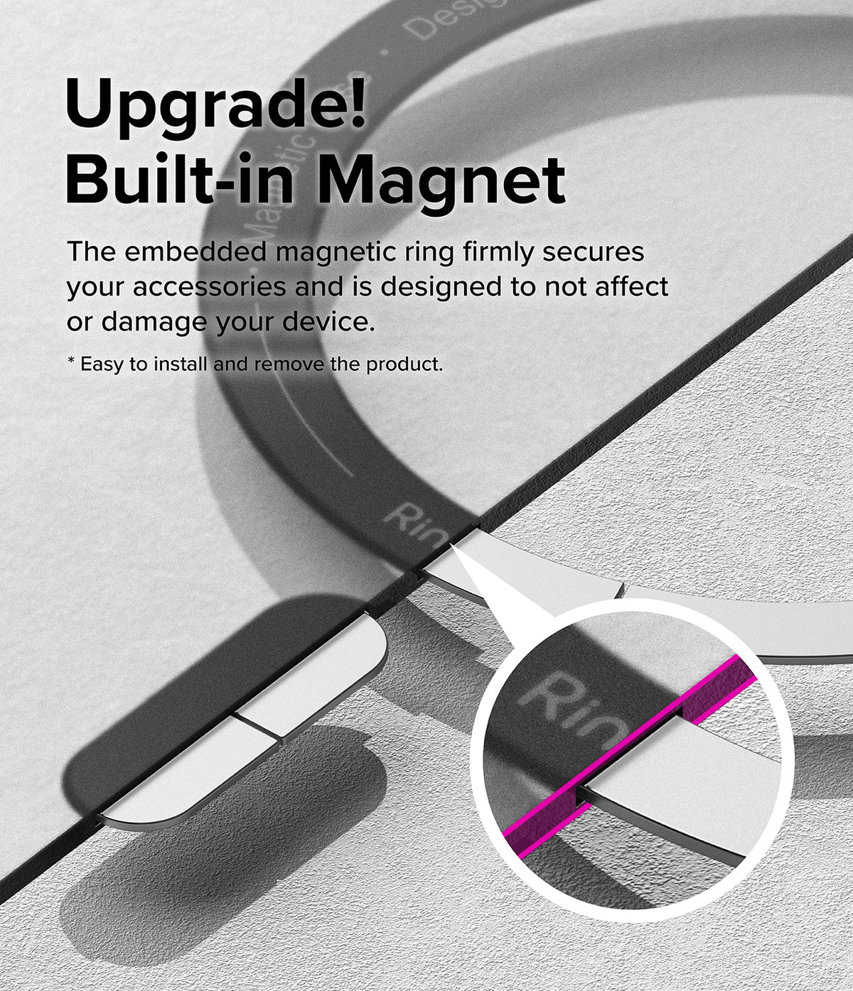 Galaxy S24 Ultra Case | Fusion-X Magnetic Matte - Close-up of a phone case with an embedded magnetic ring and text.