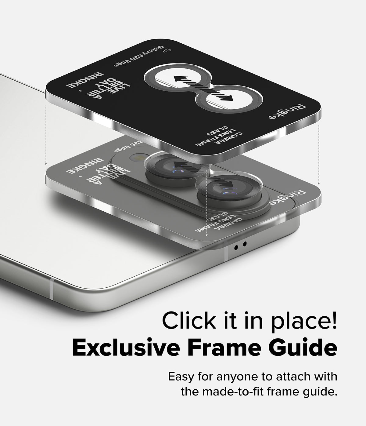 Galaxy S25 Edge | Camera Lens Frame Glass - A frame guide aligning a glass camera lens protector onto a smartphone camera module.