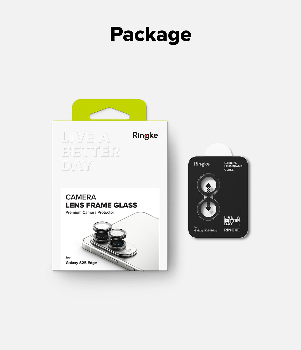 Galaxy S25 Edge | Camera Lens Frame Glass - Ringke camera lens protector packaging and product insert for Galaxy S25 Edge.