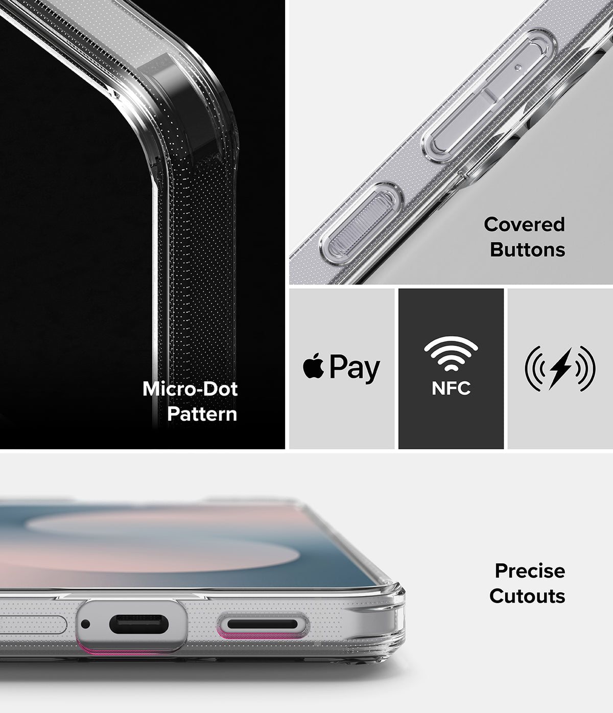 Galaxy S25 FE Case | Fusion Card - Clear phone case features showing micro-dot pattern, covered buttons, and precise cutouts.