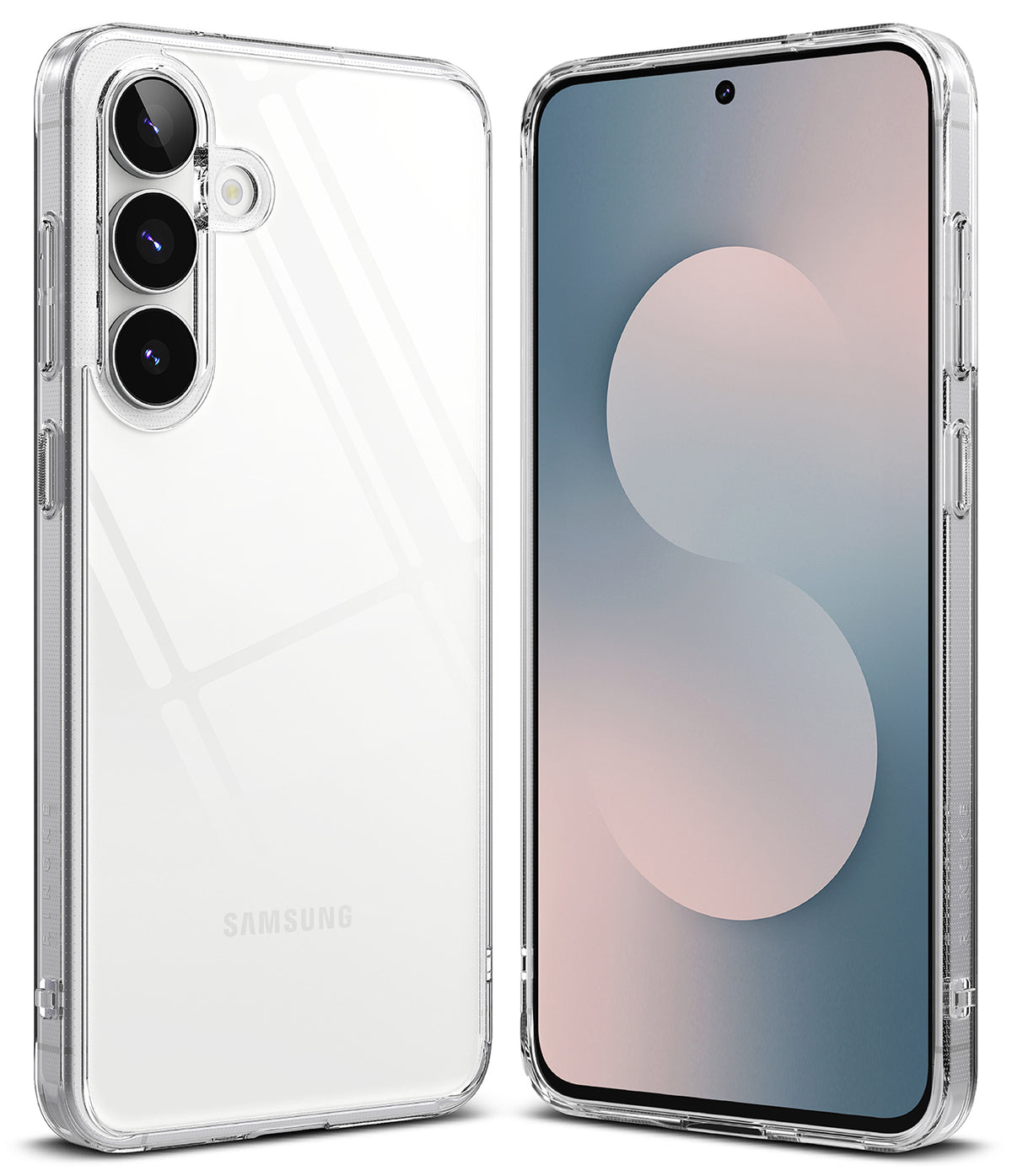 Galaxy S25 FE Case | Fusion - Clear protective case shown on the front and back of a Samsung Galaxy S25 FE smartphone.
