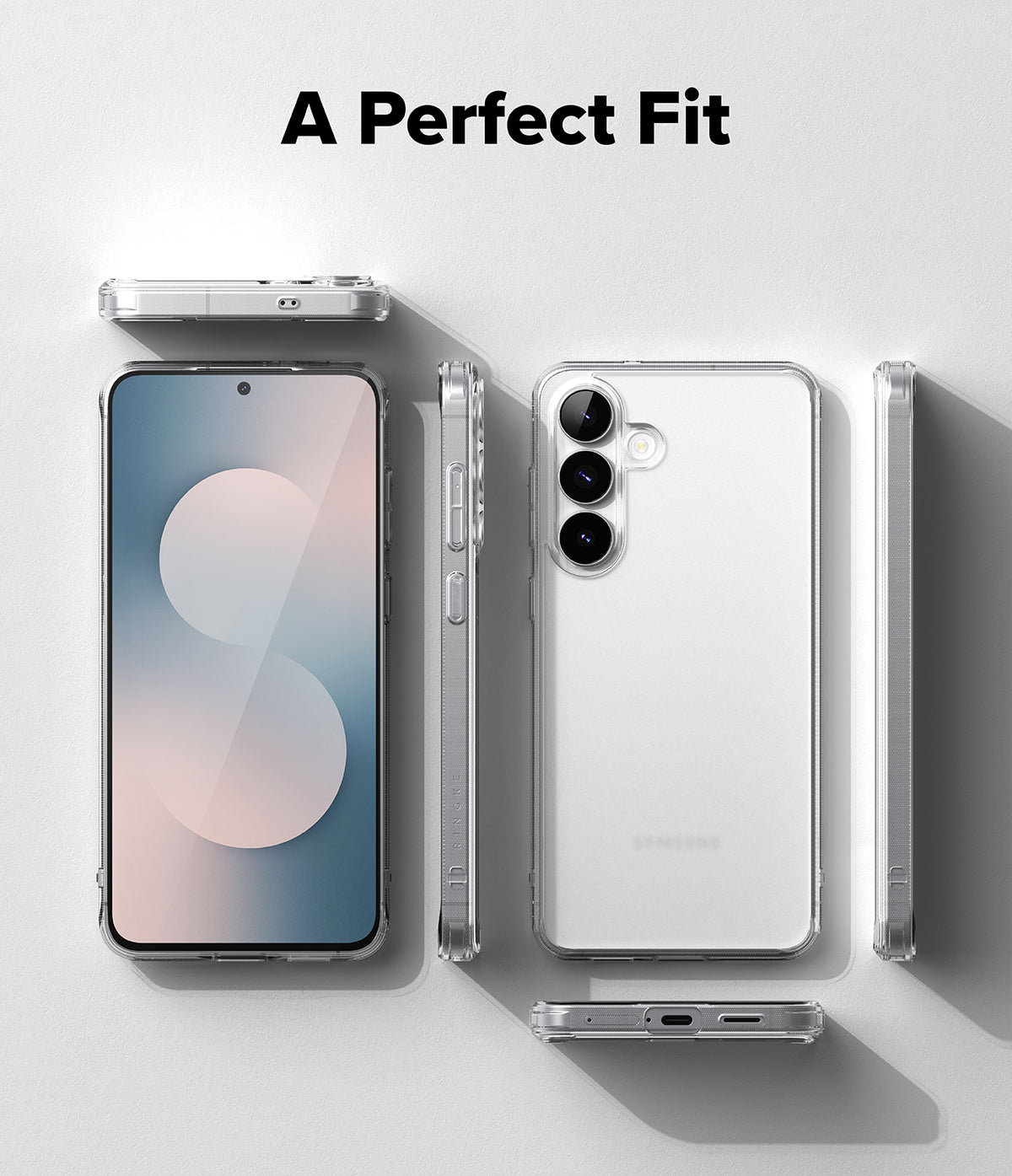 Galaxy S25 FE Case | Fusion Matte - Multiple views of a Galaxy S25 FE in a clear matte case against a white background.