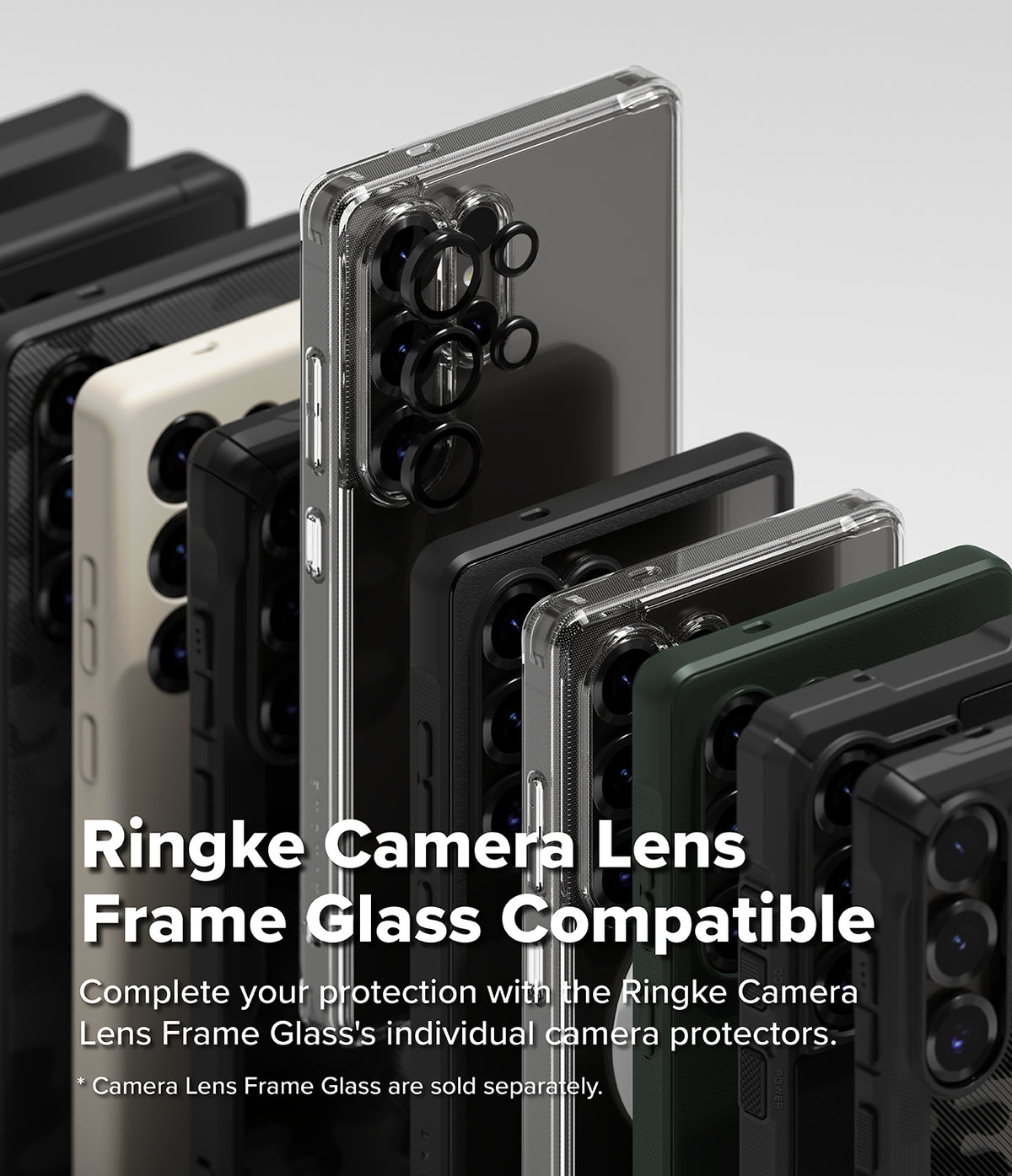 Galaxy S25 Ultra Case | Alles - Multiple Galaxy S25 Ultra phones in various cases with individual black camera lens protectors.