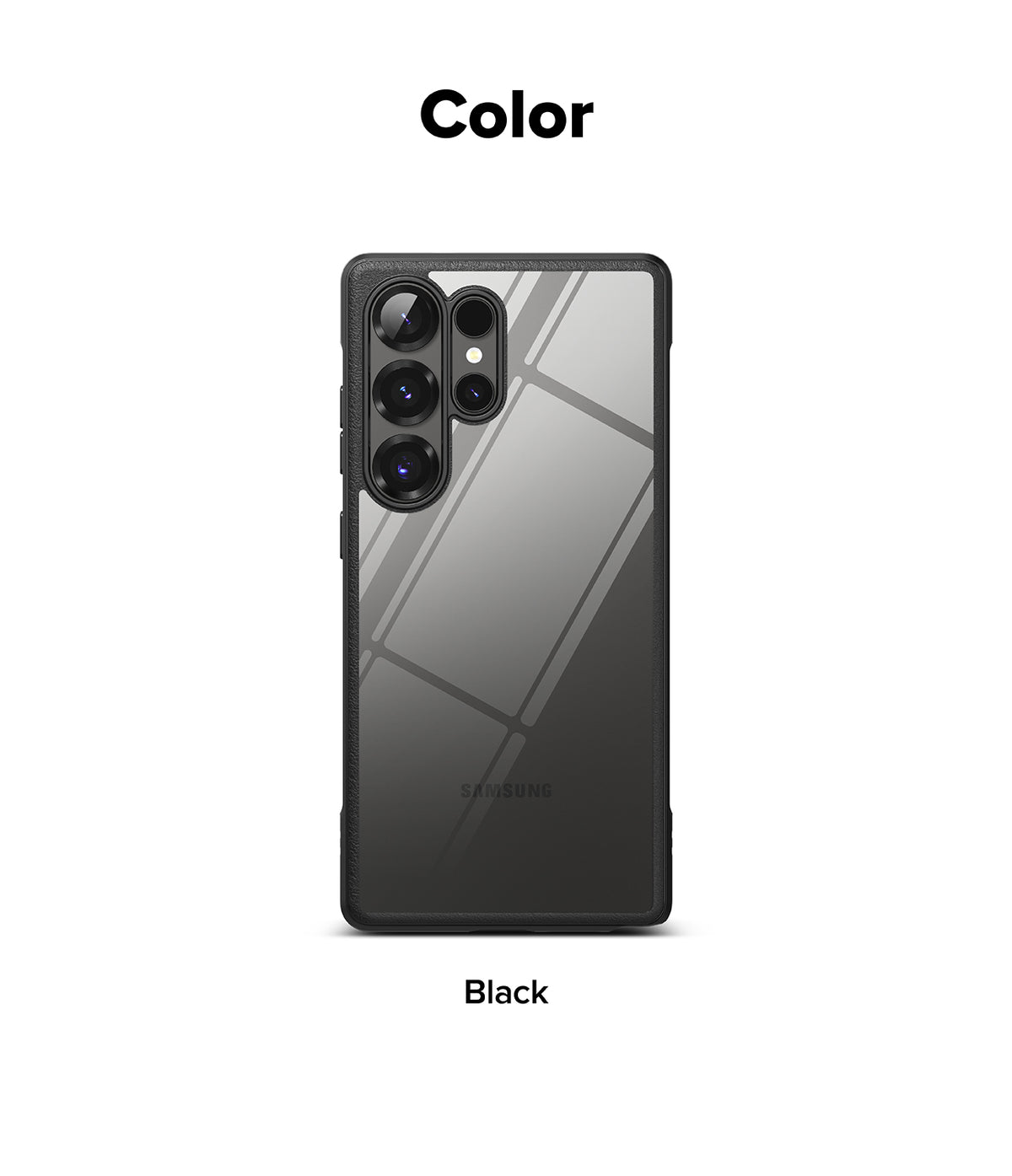 Galaxy S25 Ultra Case | Fusion Bold - Black phone case with a clear, geometric-patterned back panel and camera cutout.