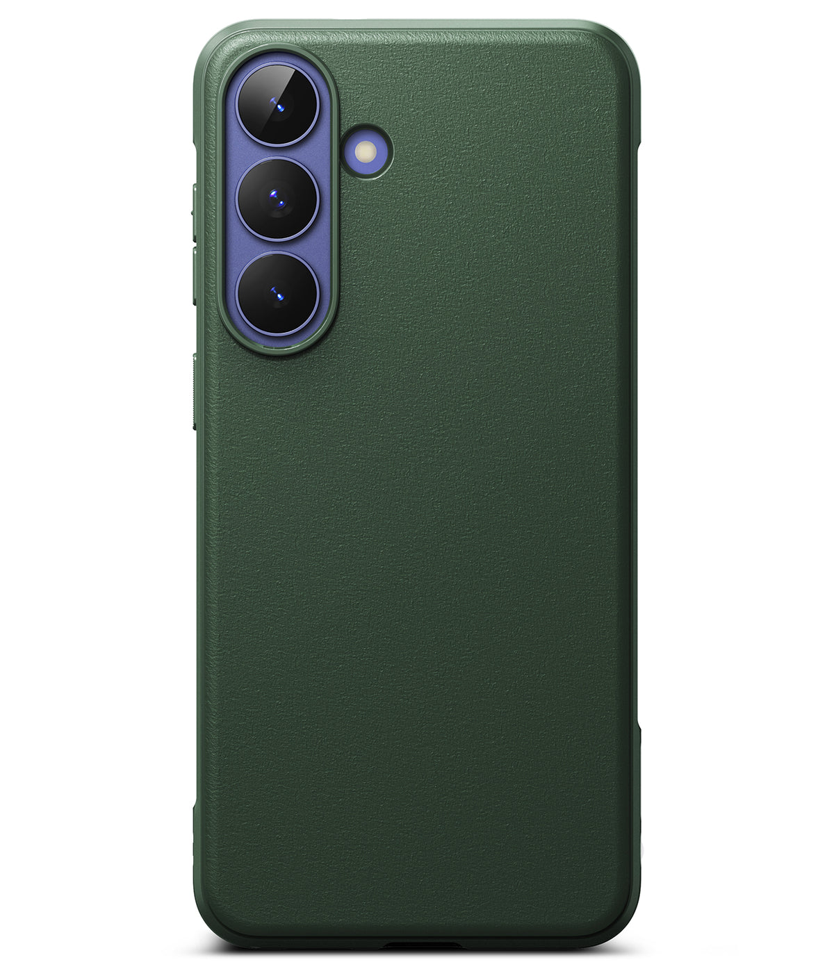 Galaxy S26 FE Case | Onyx - A dark green textured phone case shown from the back, featuring a precise cutout for a triple-camera system and a flash cutout, displayed on a clean white background.