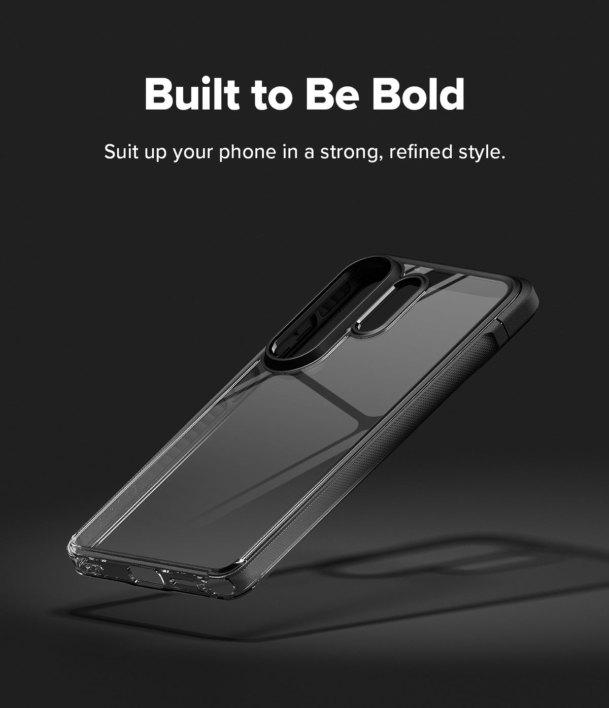 Galaxy S26 Ultra Case | Fusion Bold - A clear, protective phone case with a black frame floating against a dark background.