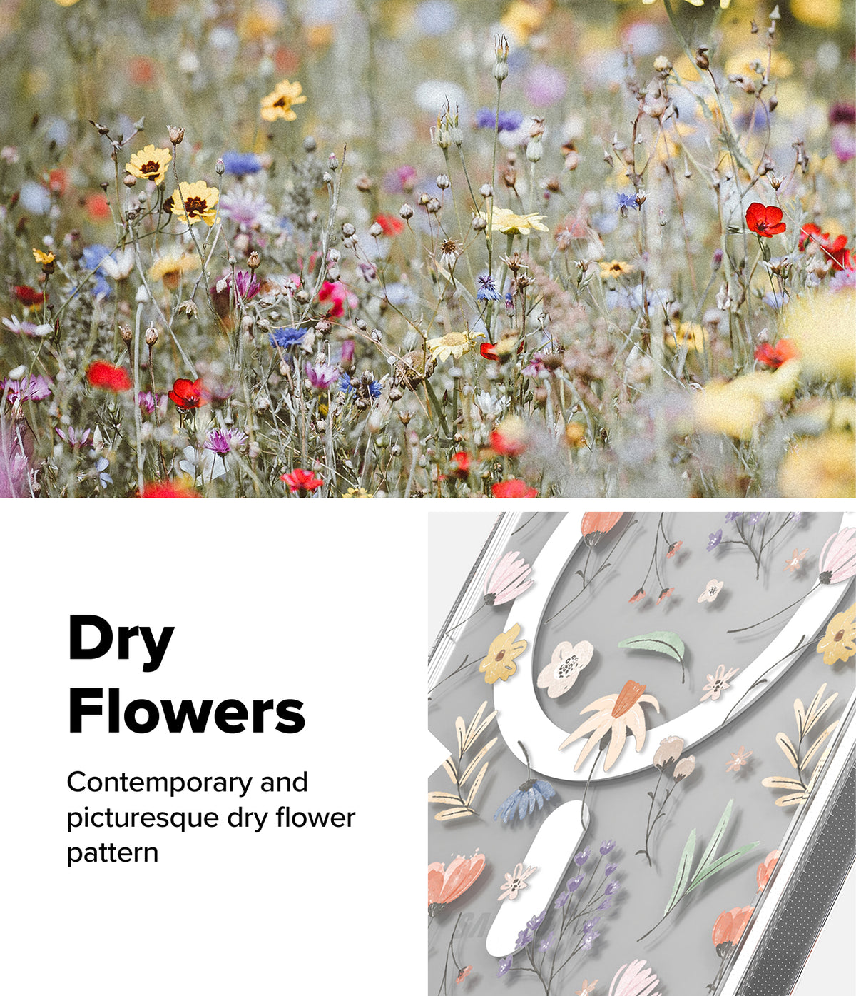 Galaxy S26 Ultra Case | Fusion Design Magnetic - Clear phone case with a delicate, colorful dry flower pattern.