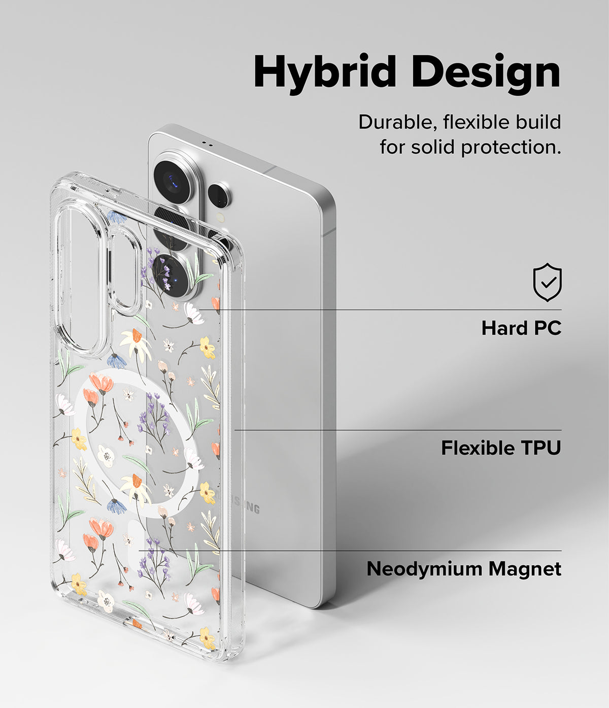 Galaxy S26 Ultra Case | Fusion Design Magnetic - Floral clear phone case with magnetic ring, highlighting hybrid build.