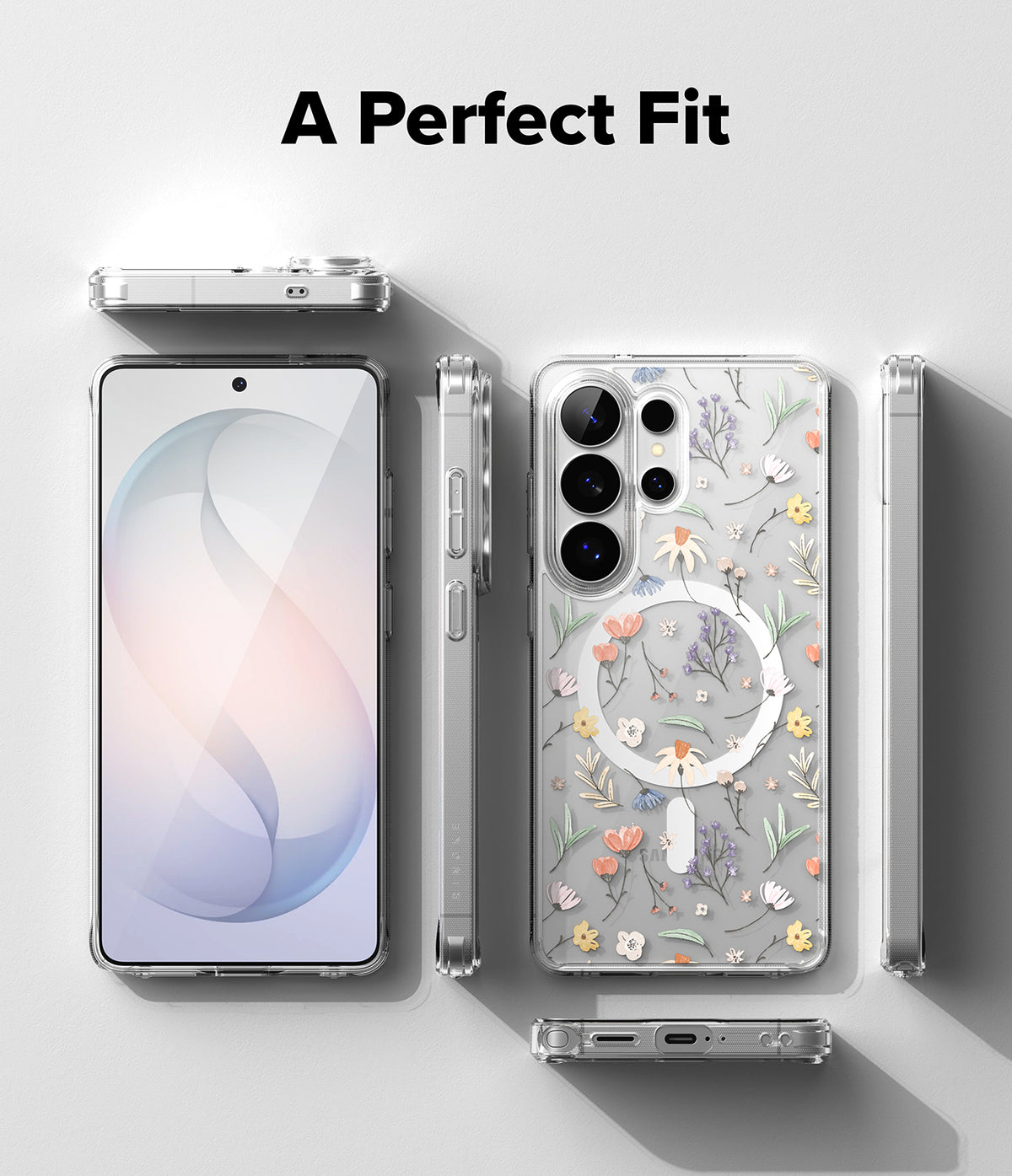 Galaxy S26 Ultra Case | Fusion Design Magnetic - Clear floral phone case with magnetic ring shown from all angles.