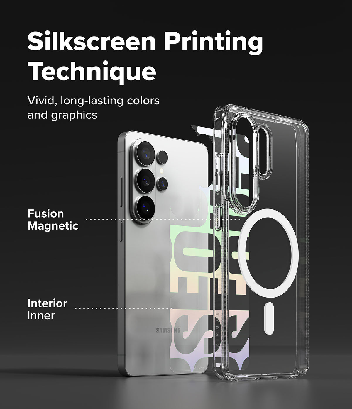 Galaxy S26 Ultra Case | Fusion Design Magnetic - Clear phone case with magnetic ring and silkscreen graphic design.