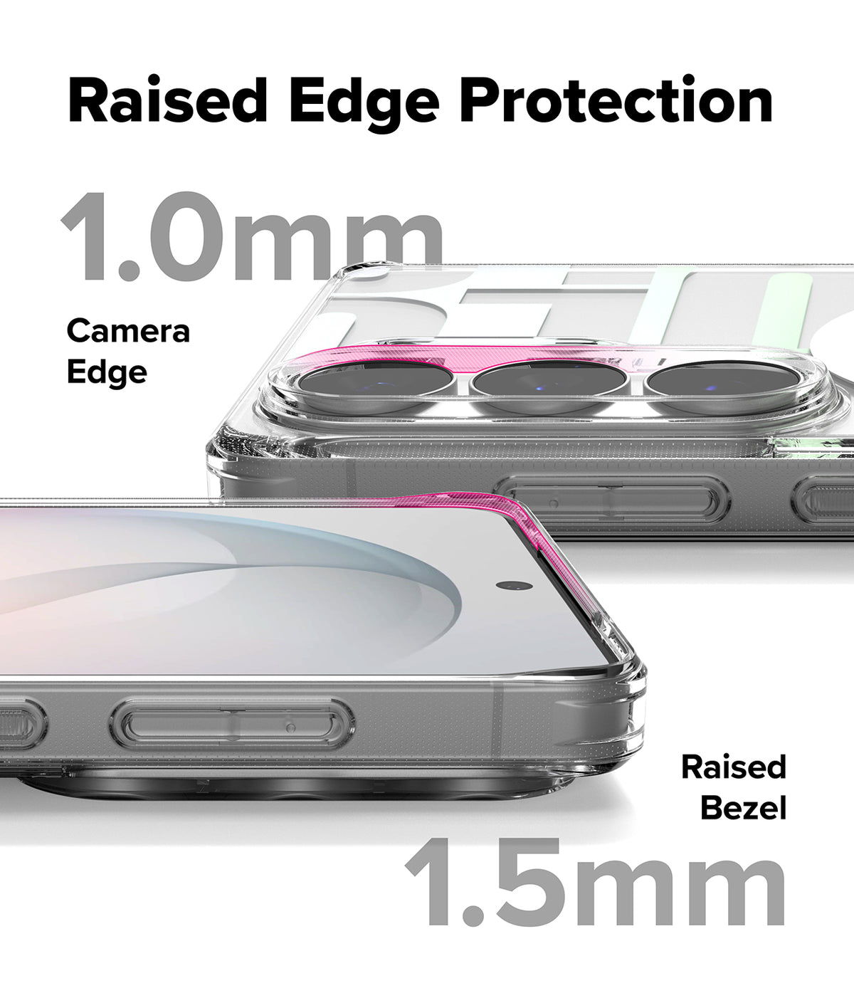 Galaxy S26 Ultra Case | Fusion Design Magnetic - Clear phone case showing 1.0mm camera edge and 1.5mm screen bezel protection.