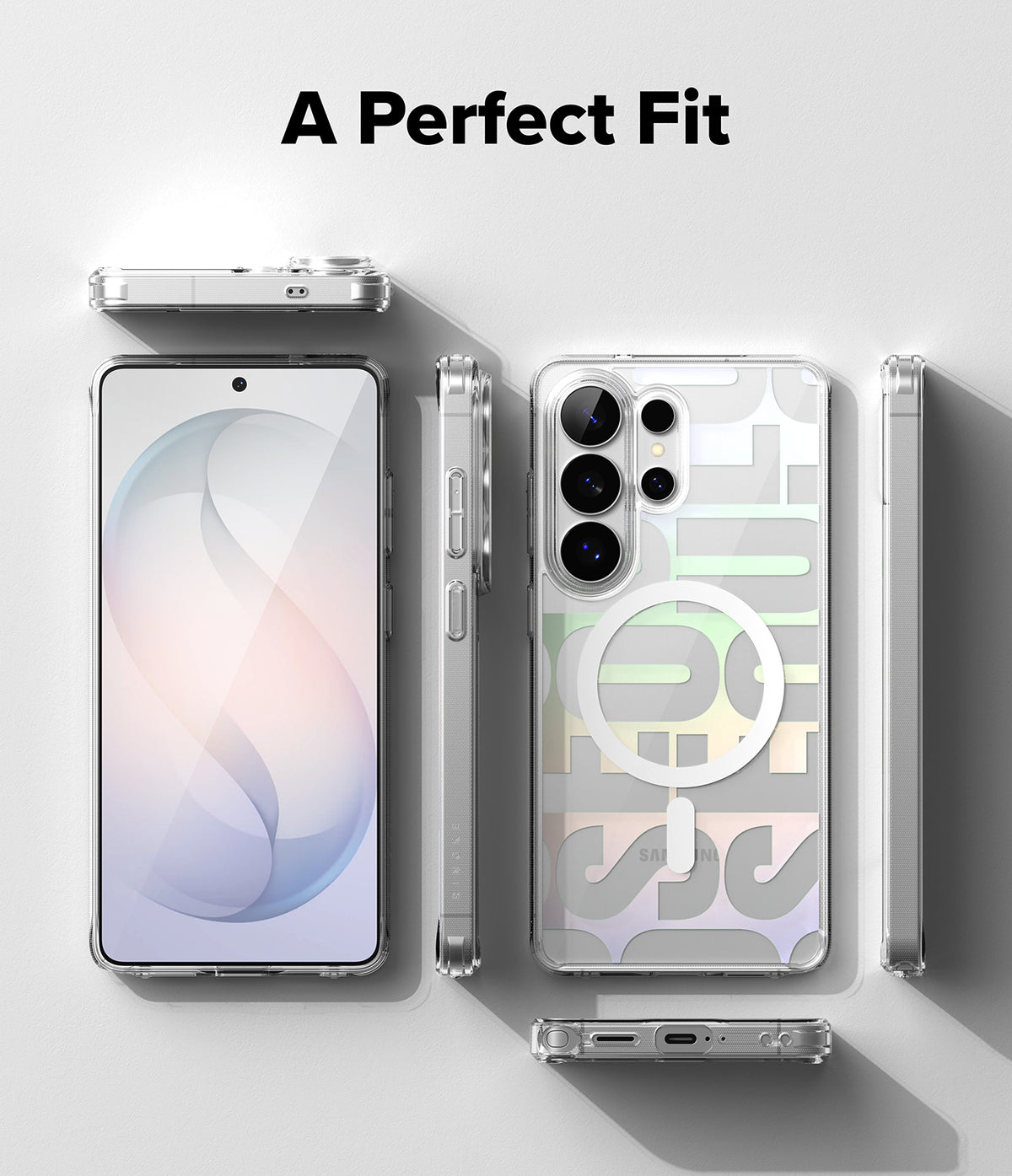 Galaxy S26 Ultra Case | Fusion Design Magnetic - Clear phone case views showing magnetic ring and precise cutouts.