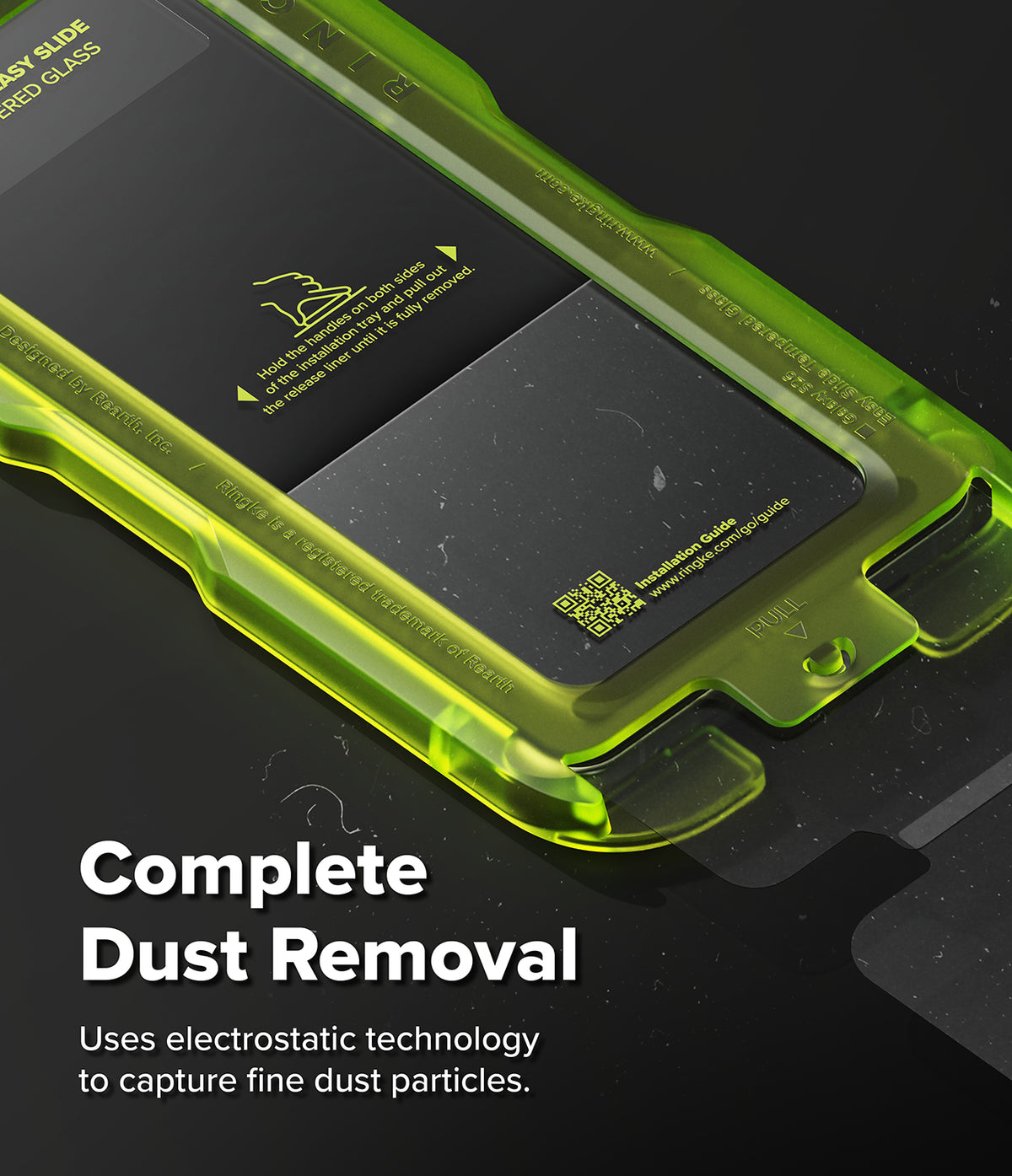 Galaxy S26 Screen Protector | Easy Slide Tempered Glass - Neon green installation tray for screen protector application.