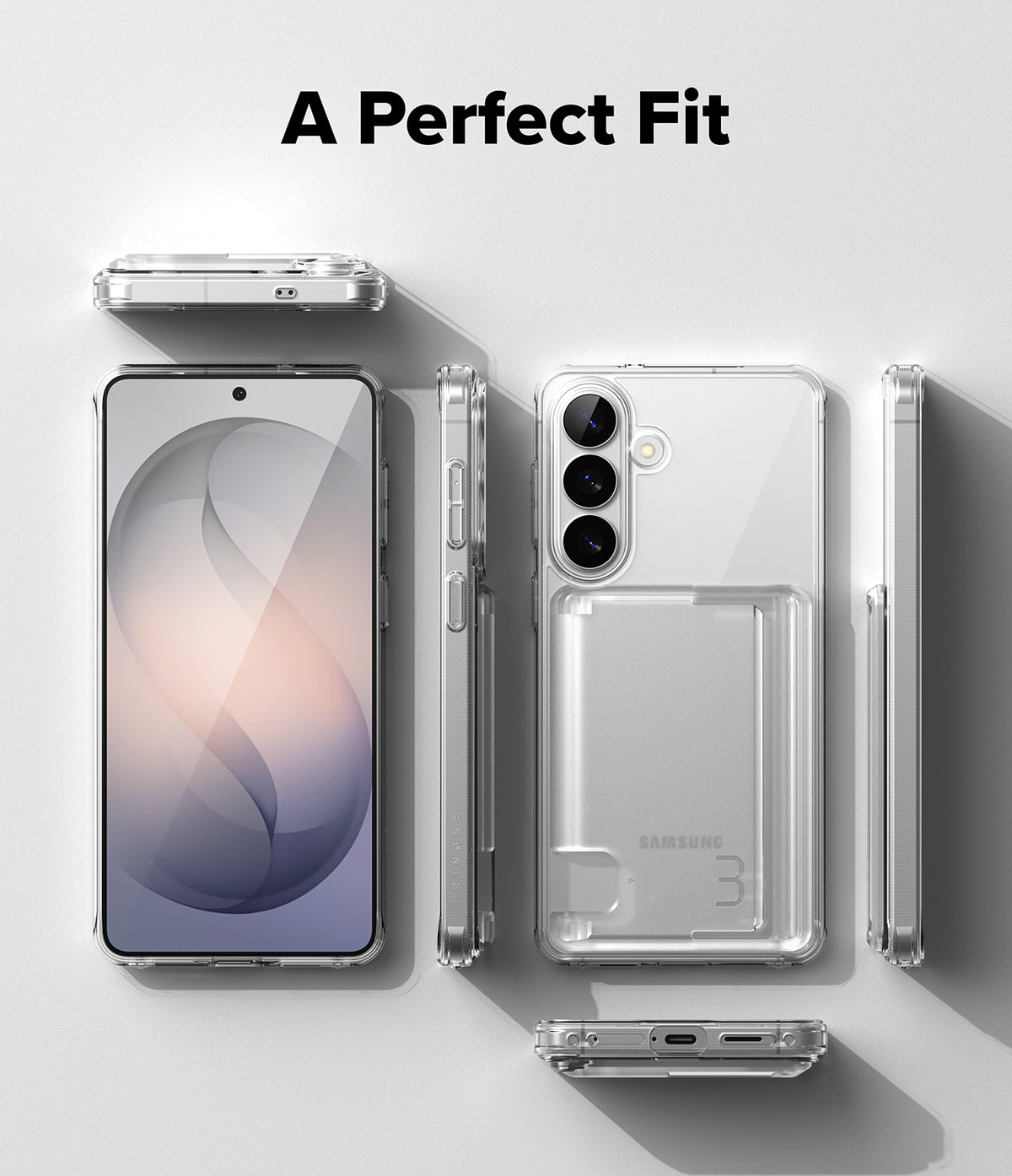 Galaxy S26 Case | Fusion Card - Multiple views of a clear phone case with a card slot on a Samsung Galaxy S26.