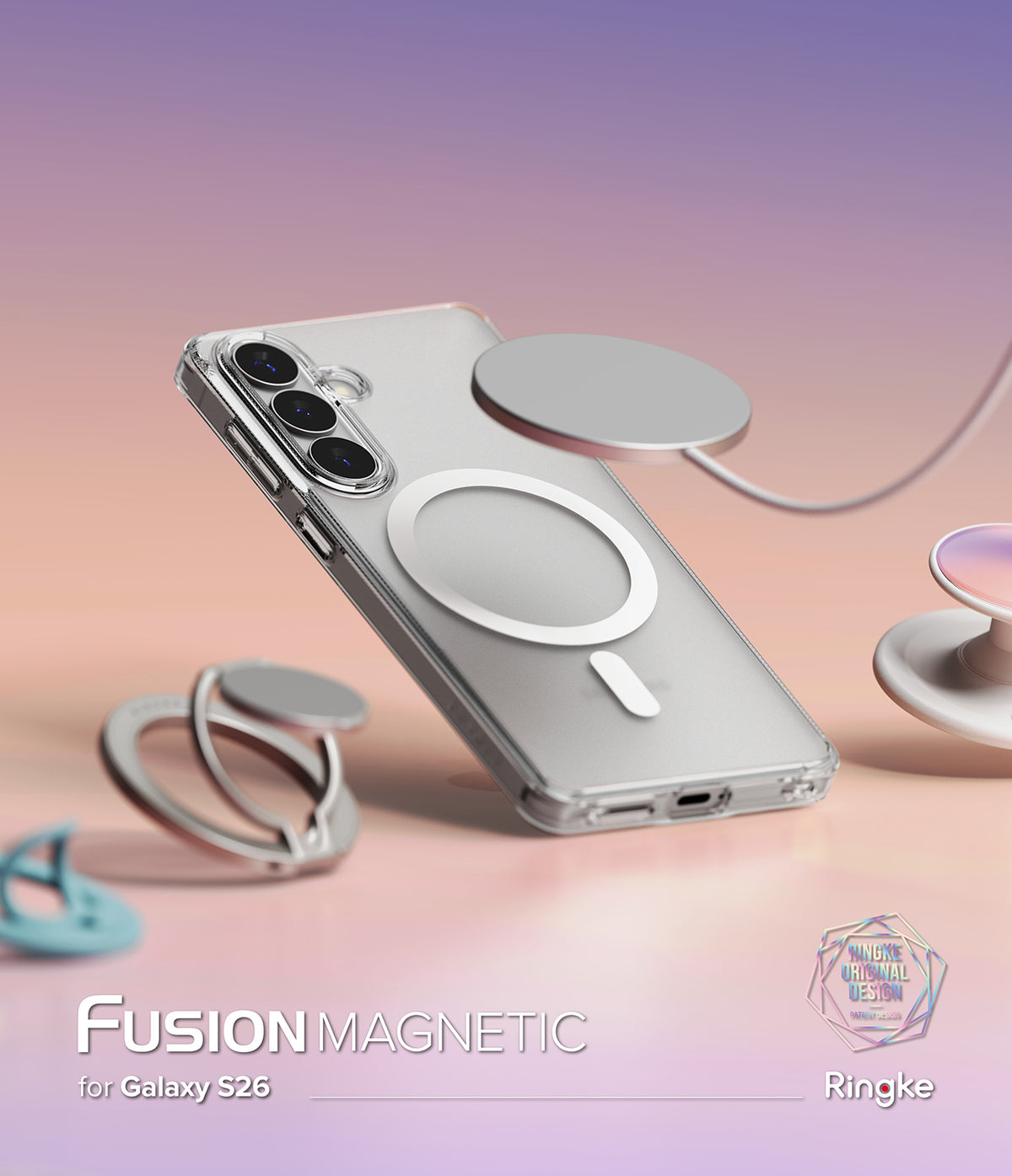 Galaxy S26 Case | Fusion Magnetic Matte - Matte phone case with magnetic ring, floating charger, and accessories.