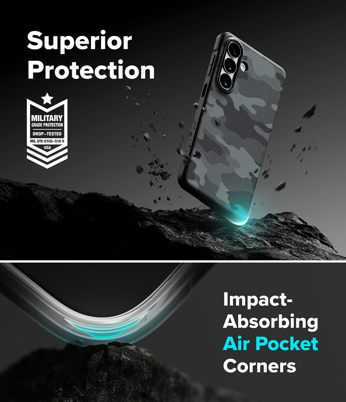 Galaxy S26 Case | Onyx Magnetic - Camo phone case with military-grade protection and impact-absorbing air pocket corners.