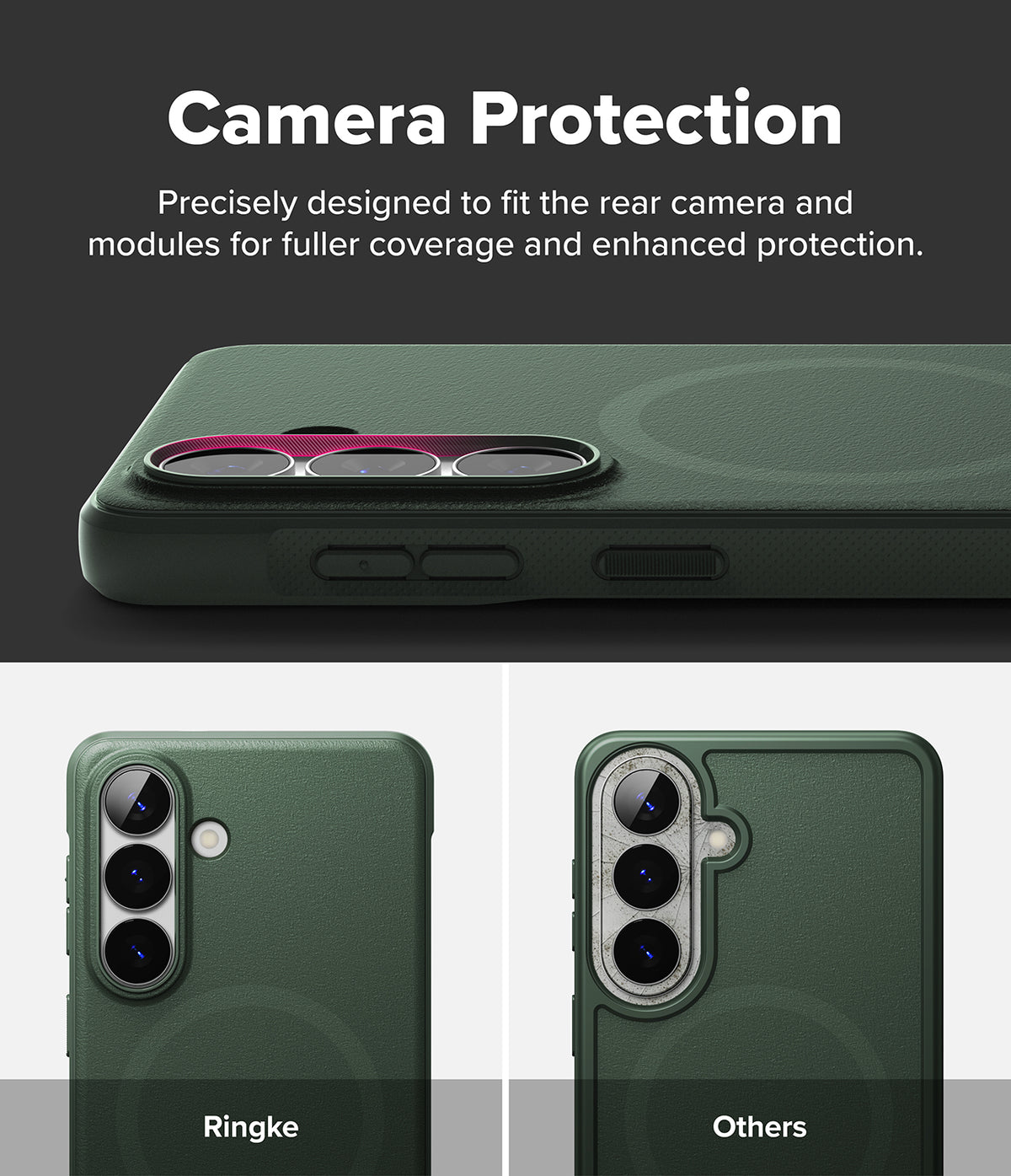 Galaxy S26 Case | Onyx Magnetic - Comparison showing superior camera lens coverage on the Ringke case versus others.