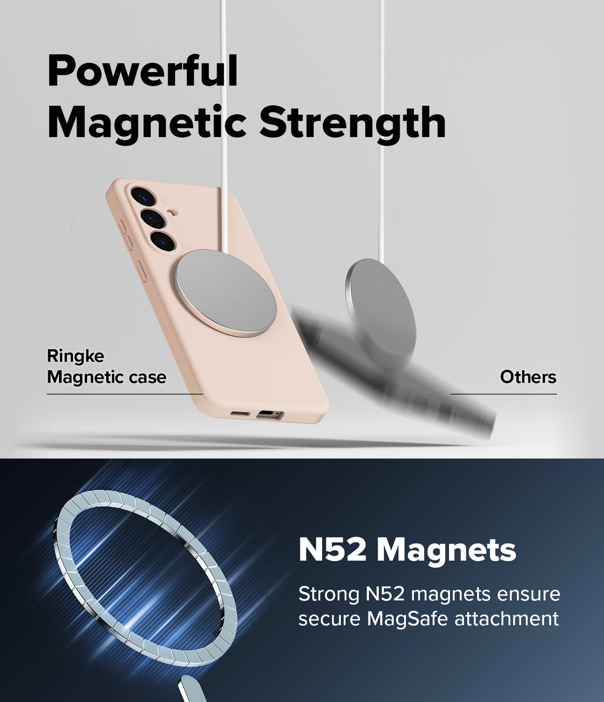 Galaxy S26 Case | Silicone Magnetic - A pink phone case holding a magnetic charger while another falls away.
