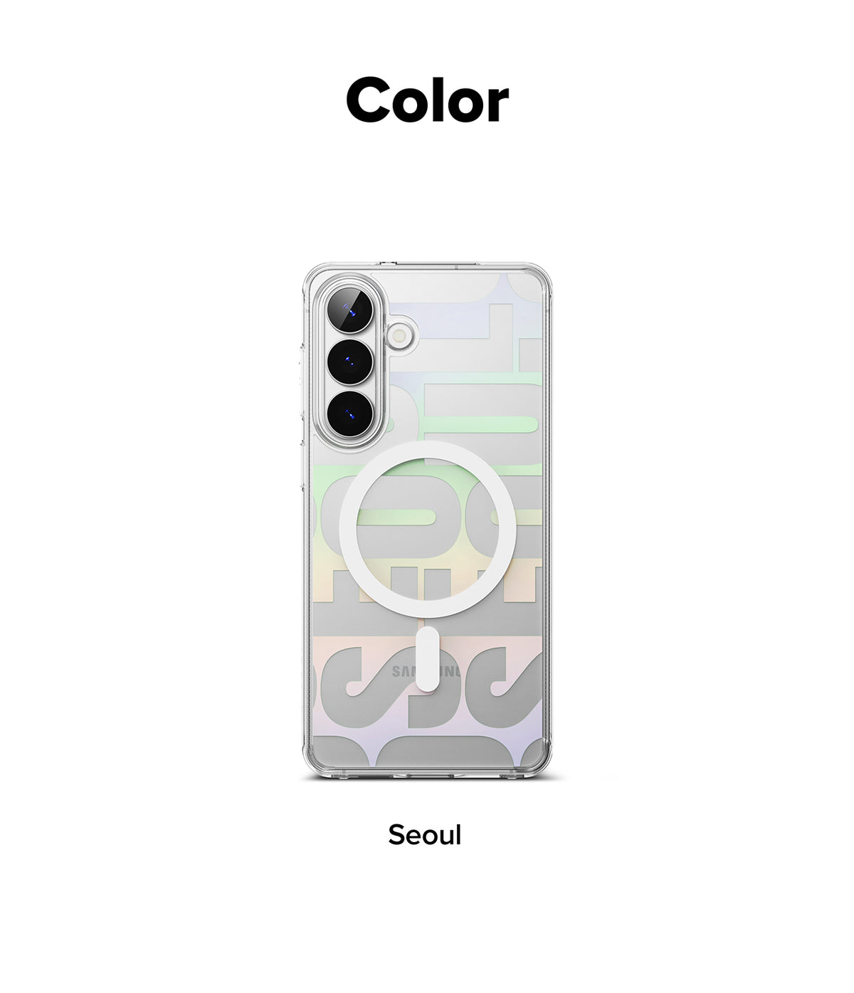 Galaxy S26 Plus Case | Fusion Design Magnetic - Clear phone case with a white magnetic ring and Seoul graphic design.