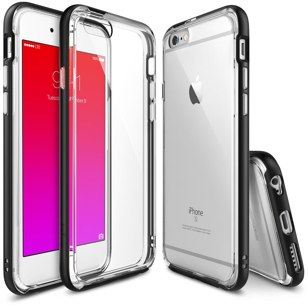 iPhone 6s / 6 Case | Frame - Clear protective phone case with a black bumper shown from front, back, and bottom angles.
