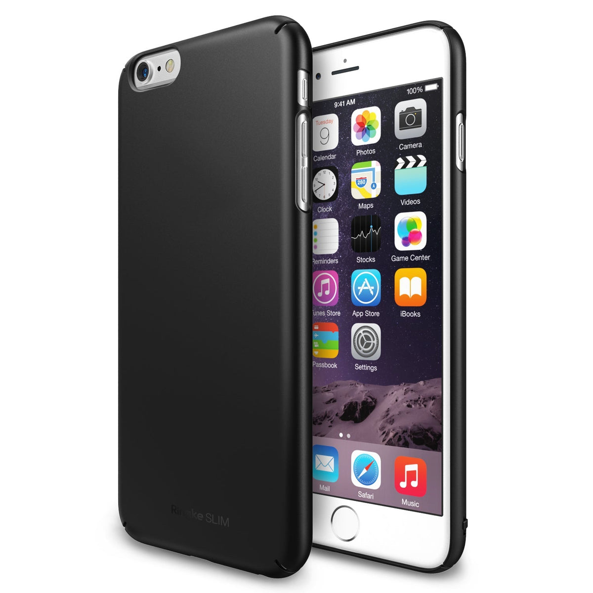 iPhone 6 Plus Case | Slim - Matte black slim case shown from back and front angles on a white iPhone 6 Plus.