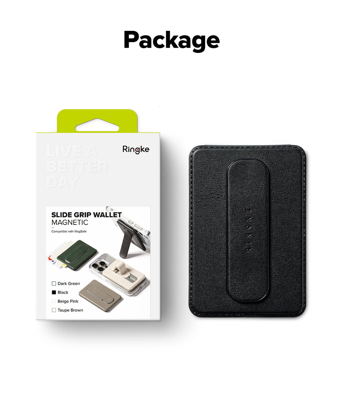 Card Holder | Slide Grip Wallet Magnetic - Black magnetic wallet with a slide grip next to its retail packaging.