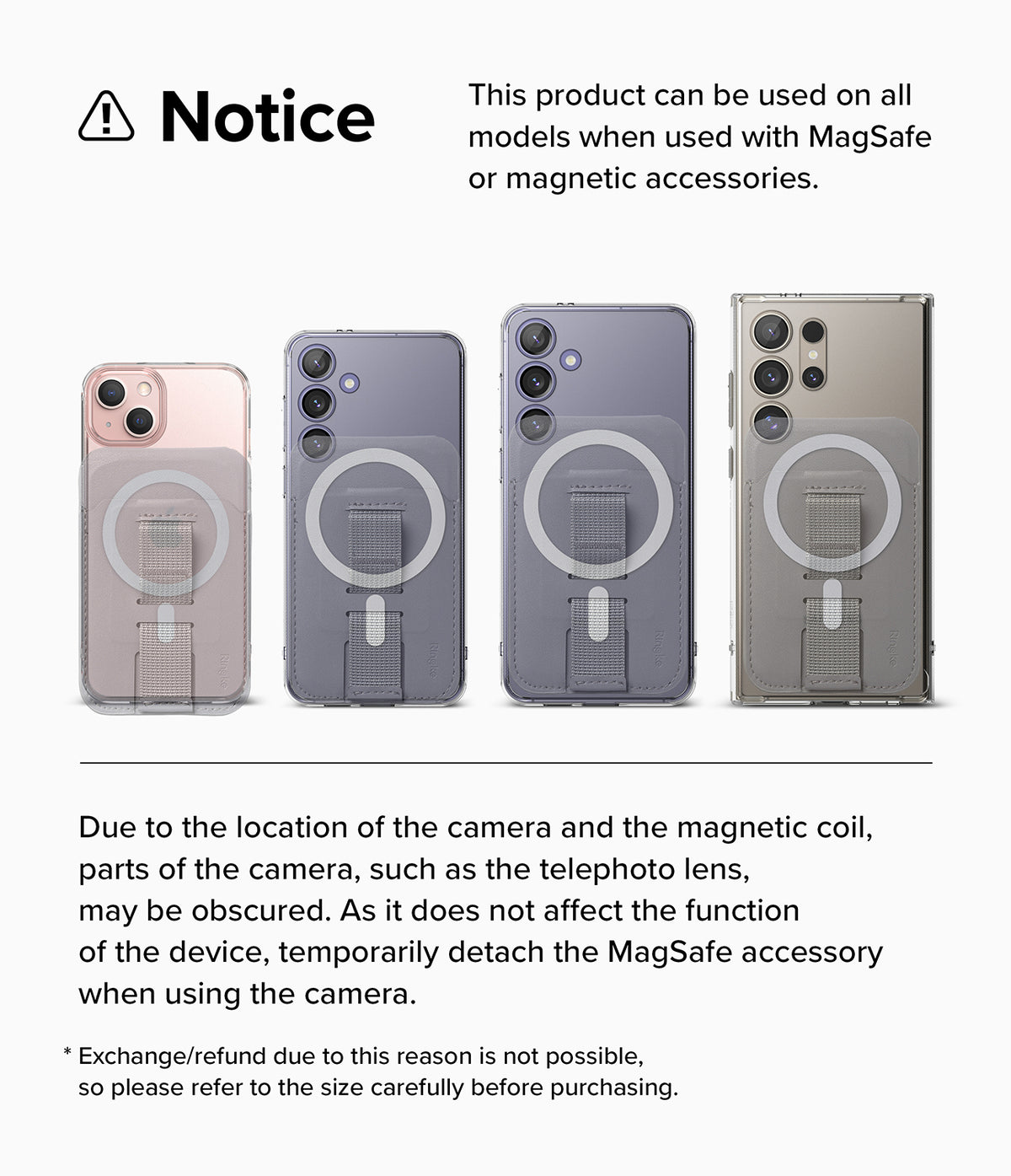 Card Holder | Stand Grip Magnetic Card Holder Wallet - Card Holder - Four smartphones with magnetic card holder grips attached, showing compatibility and potential camera overlap.