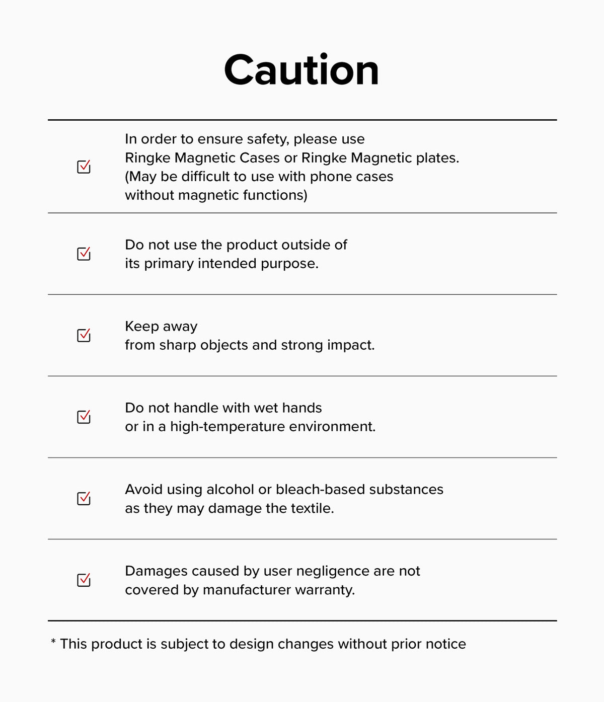 Card Holder | Stand Grip Magnetic Card Holder Wallet - Card Holder - Caution list detailing safety instructions for magnetic wallet use, including handling and maintenance tips.